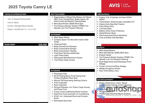 2025 Toyota Camry Xse z USA, uszkodzony, nr VIN 4T1DAACKXSU522093